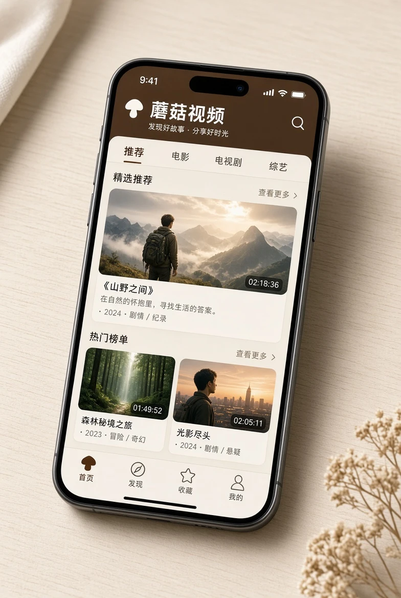 蘑菇视频APP界面示意